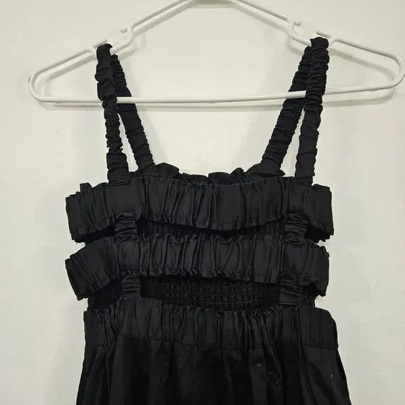 Topshop Smocked Cotton Poplin Midi Black Dress Sleeveless Open Back Sz Small - Picture 5 of 7